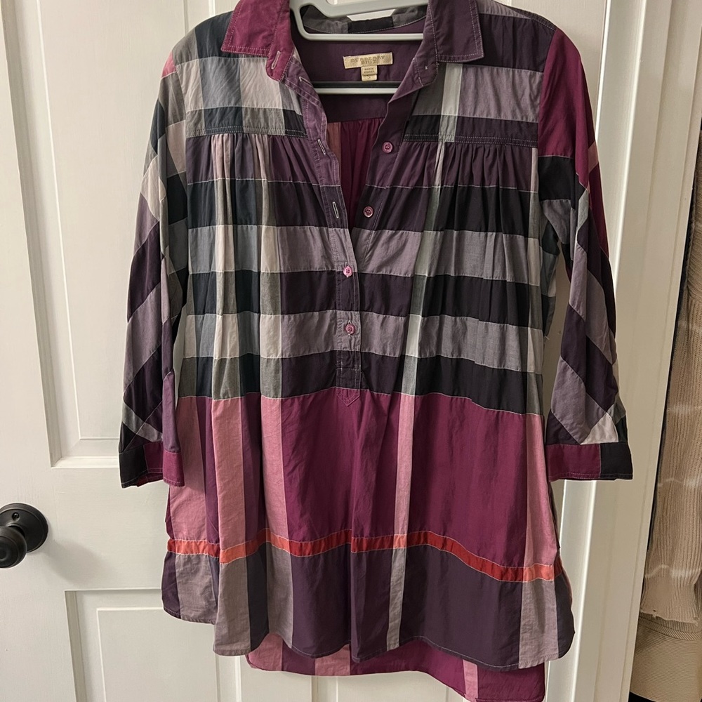 Burberry Brit purple babydoll style shirt. 3/4 length sleeves.